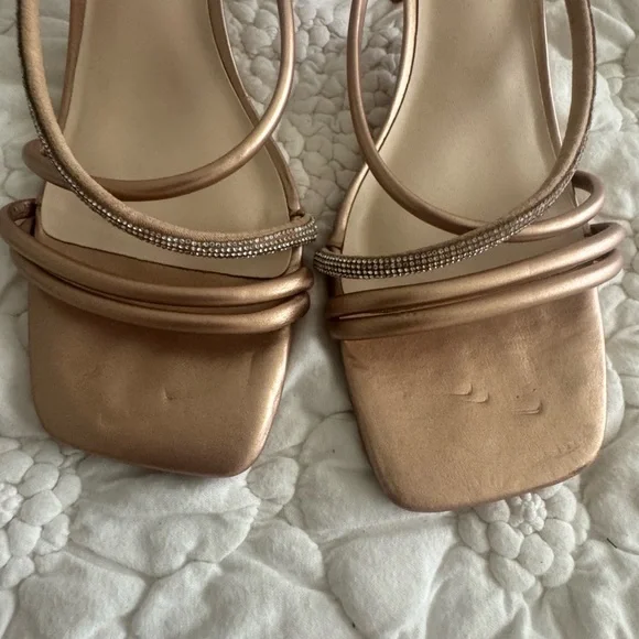 Kelly & Katie Metallic Rose Gold Strappy Slide Heels - Picture 2 of 6